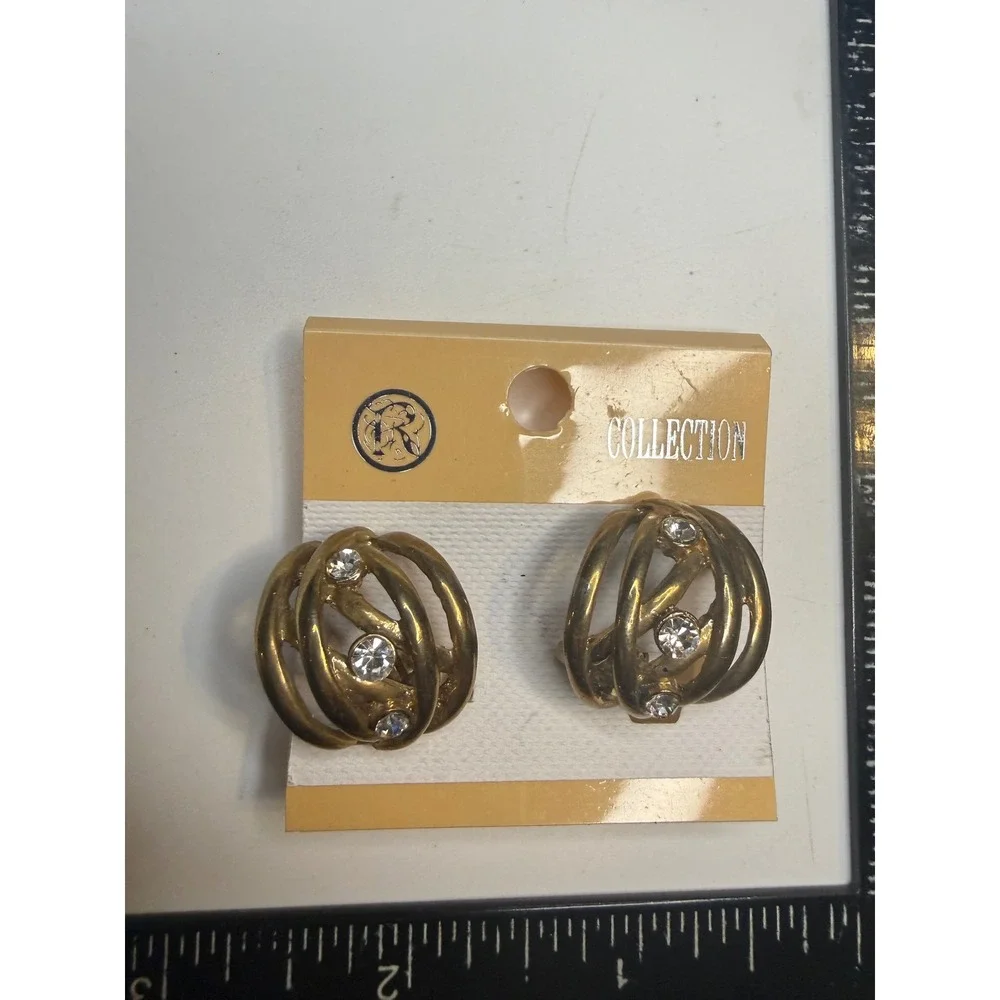 R Collection Gold Tone Rhinestone Cage Orb Clip On Earrings Statement Jewelry